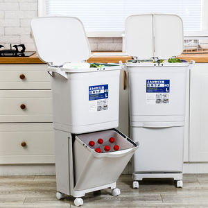 일본식 더블 레이어 사각 플라스틱 쓰레기통 바퀴가 서있는 구조가있는 가정용 쓰레기통 - Product Image 1