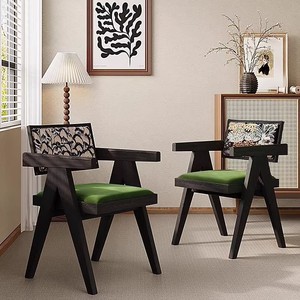 Silla de Comedor de Madera Maciza, Diseño Chandigarh Vintage Francés, Silla de Comedor Ergonómica Tapizada en Terciopelo con Respaldo, Muebles para el Hogar - Product Image 1