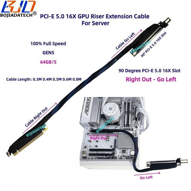 90 Degree PCIe GEN5 PCI-E 5.0 16X to X16 GPU Riser Extension Cable 40CM 50CM 60CM 80CM for A100 H100 AI Server Graphics Card