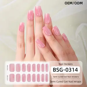 Pegatinas de tira de uñas de Gel semicurado a precio de venta al por mayor envolturas de uñas de Gel semicurado brillantes no tóxicas de larga duración