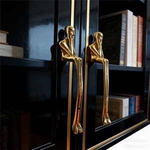 Modern metal humanoid simple wardrobe door <b>cabinet</b> drawer light luxury thinker golden <b>cabinet</b> long handle - Product Image 1