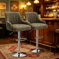 Tabouret de bar contemporain à hauteur réglable, base chromée, dossier et accoudoirs fixes, revêtement en velours, pour hôtels et restaurants commerciaux