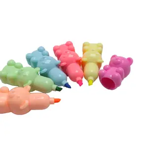 School Office Stationery Supplies Pastel Highlighter Pen Set Colorful Cute Bears Shaped Highlighter