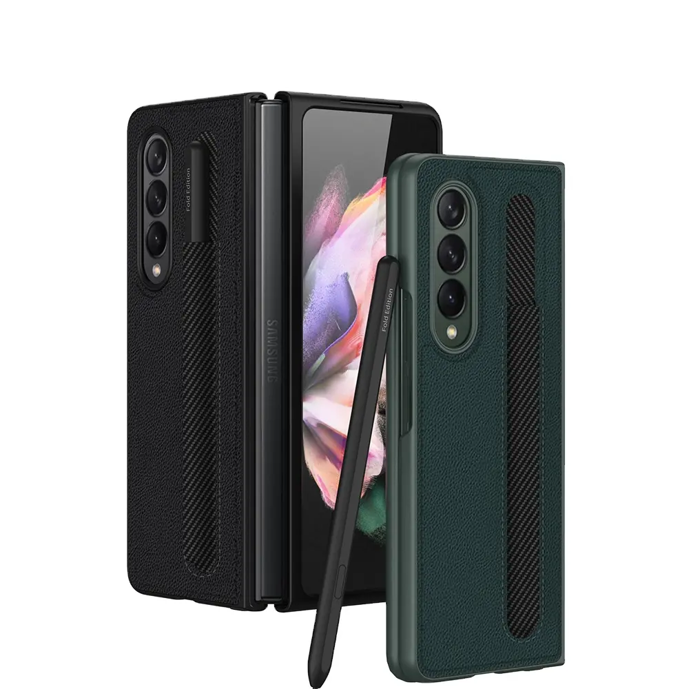Slim PU Leather For Samsung Galaxy Z Fold 3 Case With Pen Holder Cover For Galaxy Z Fold 3 5G Grain Leather Case With S Pen Slot