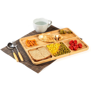 Plateau de service en bambou à compartiments pour repas et collations, style simple, couleur grain de bois - Product Image 1