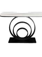 Table console moderne de luxe en pierre frittée avec base en métal noir, table d'appoint de style italien pour entrée, couloir ou salon