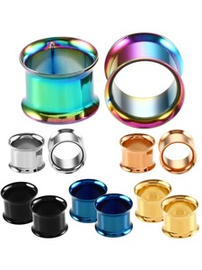 316L không gây dị ứng cơ thể thép không gỉ trang sức mạ vàng đôi loe rỗng xuyên với PVD đầy màu sắc thịt đường hầm - Product Image 6