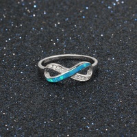 Cincin Infinity Perak Sterling 925 Berlapis Rhodium dengan Setting Pave Bezel Warna Biru Muda, Hadiah Pesta Pernikahan Trendi untuk Wanita