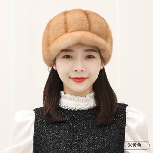 <span class=keywords><strong>Bonnet</strong></span> d'hiver en fourrure de vison véritable pour <span class=keywords><strong>femme</strong></span>, 7 couleurs, visière, chapeau chaud d'hiver de luxe avec <span class=keywords><strong>pompon</strong></span>, prêt à être expédié - Product Image 5