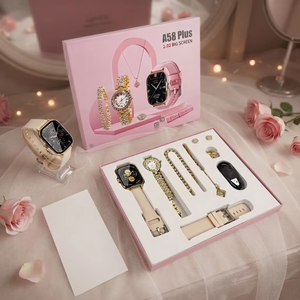 Meilleur coffret cadeau de montre connectée pour femme, homme, femme - Montre connectée A58 Plus - Super ensemble pour femme - Montre à quartz - Product Image 1
