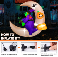 Sorcière gonflable d'Halloween de 5FT sur la lune avec le décor extérieur de cour de lumières de chat et de LED pour l'affichage effrayant