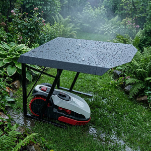 Abri de garage pour tondeuse à gazon JH-Mech, durable, universel, pour extérieur, montage rapide, grand toit incliné, en métal noir, abri pour tondeuse robot - Product Image 2