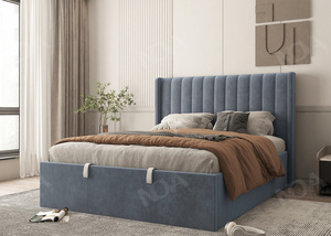 NOVA Graues Samt-Polsterbett mit Stauraum Moderne Schlafzimmermöbel-Sets Queen-Size-Plattformbettgestell - Product Image 2