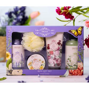 Aangepaste Lavendel Ontwerp 240Ml Douchegel Bubble Bodylotion Spa Cadeau Sets Voor Vrouwen Ontspannen