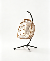 Fauteuil suspendu en forme d'œuf avec structure en acier robuste, en rotin tressé, pour patio, intérieur et extérieur, avec coussin