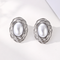 Orecchini Ovale Perle Imitation Perle Grain Bijoux En Acier Inoxydable Géométrique Perle Boucles D'oreilles Pour Femmes