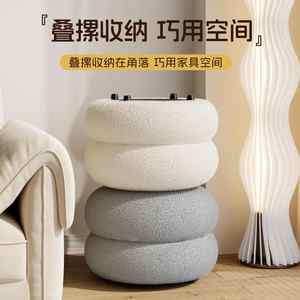 Puf sentado de banco pequeño de tela crema de estilo moderno para mesa de centro en la sala de estar, taburete elegante para el hogar - Product Image 5