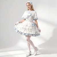 Robe Lolita JSK bleu et blanc avec cape, jupe à volants style princesse anime, costume de fête