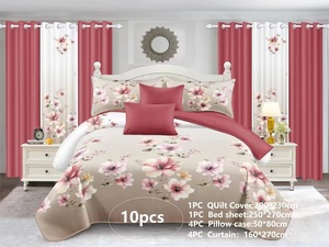 बड़ा फूल microfiber कस्टम बहु राजा 10PCS पॉलिएस्टर चादर शादी पर्दा बिस्तर सेट - Product Image 5