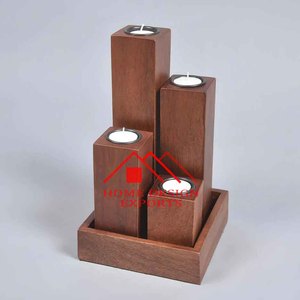 Supports de bougies en bois d'acacia naturel, de haute qualité, faits à la main, décoratifs, en bois de manguier massif, porte-bougie pilier - Product Image 5
