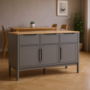 <b>Modern</b> <b>Sideboard</b> In <b>Grey</b> Solid Pine Wood With Wooden Handle For Dining Room Furniture - Product Image 2