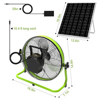 Ventilateur de table solaire portable rechargeable de 16 pouces pour le camping, la maison et l'extérieur, 12 vitesses, DC/AC