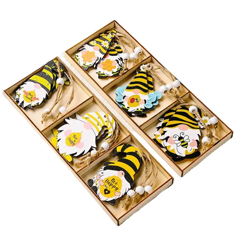 Caja de regalo de abeja colgante para decoración del hogar, caja de madera de 3 rejillas de colores para decoración del Festival