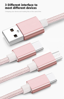 Kabel USB 3 in 1 Nylon Braided Tahan Lama 8Pin Micro USB Type C Multi Perangkat Pengisian Cepat Sinkronisasi Data Kabel Pengisian Daya