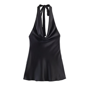 PB&ZA Vestido Mini de Seda Satinada con Cuello Halter, Elegante y Moderno, Verano 2026, Vintage, Sin Mangas, Espalda Descubierta, para <span class=keywords><strong>Mujer</strong></span> - Product Image 2