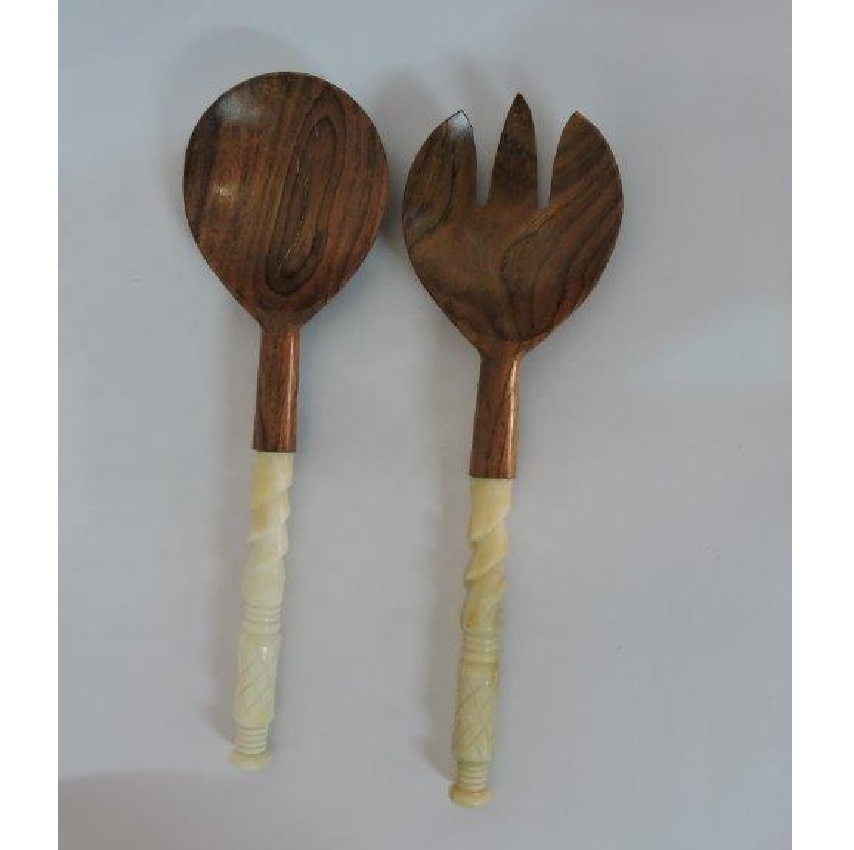 Carving Bone Handle Acacia Wood Salad Server Spoon