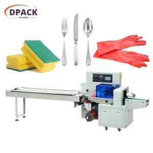 Máquina de embalagem de utensílios de mesa, esponja de limpeza, colheres, absorventes higiênicos, luvas de borracha e algodão, máquina de embalagem horizontal