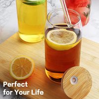 Tasses en verre avec couvercles et pailles en bambou pour café glacé Espresso Bière Smoothie Jus 500ml Peut en forme de verre Tasses à boire