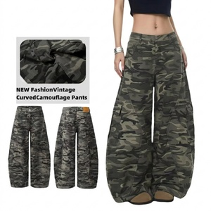 Baggy Camo Cargo Pants Printed Multi Pockets Custom Fashion Casual <b>Womens</b> Wide Leg High waist <b>camouflage</b> <b>Trousers</b> for Streetwear - Product Image 1