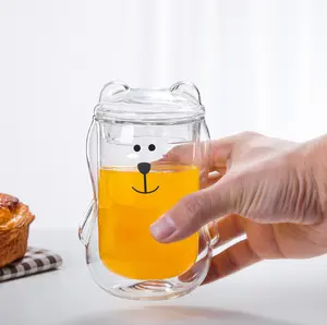 Schlussverkauf kreativer bär doppelwandiges glas kaffeetasse, trinkbecher, kinder-wasserbecher