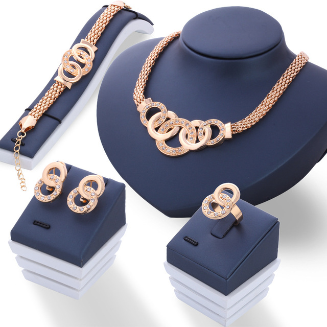 Wholesale Custom Luxury 5 Circles 18k Gold Plated Necklace Earrings Jewelry Sets