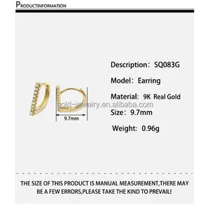 Factory Wholesale 9k Real Genuine Gold Cubic Zircon Solid Gold Earring Elegant Women Jewelry Gold Earrings