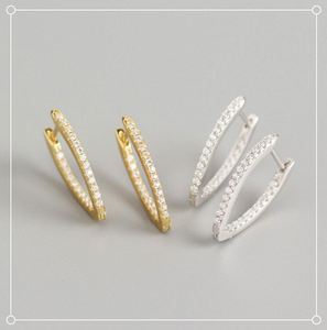 Dylam Minimalist Simple Design 925 Sterling <b>Silver</b> 18K Gold Plated 5A Cubic Zircon Zirconia V Shape <b>Hoop</b> Earrings - Product Image 3