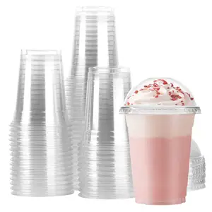 Tazas de café de plástico personalizadas de 16oz con tapas, tazas biodegradables para bebidas frías, tazas de plástico PET para batidos de té de burbujas Boba impresas