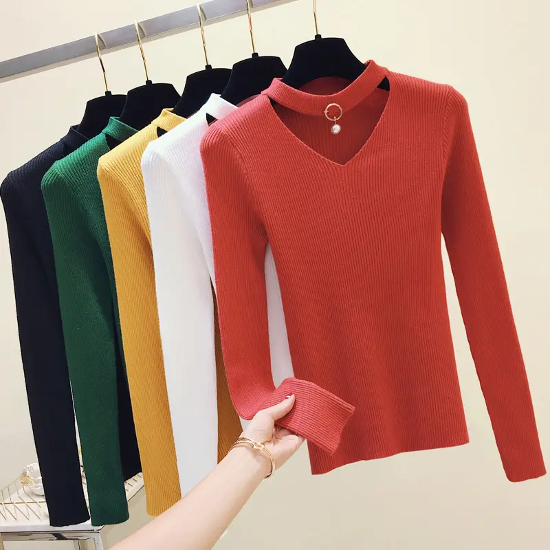 Suéteres de manga larga para mujer, suéter de Color sólido, moda de otoño e invierno