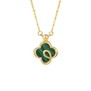 Custom <span class=keywords><strong>Collier</strong></span> 925 nastro gioielli placcato <span class=keywords><strong>oro</strong></span> braccialetto Malachite portafortuna collana di trifoglio set di gioielli per le donne ragazze - Product Image 6