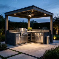 Meubles de cuisine extérieurs intégrés sur mesure de luxe avec comptoir en acier inoxydable et en marbre pour jardin de villa