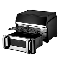 Friteuse à air électrique classique 10L en acier inoxydable, contrôle numérique, grande cuve carrée, écran couleur avec fenêtre pour la cuisson domestique