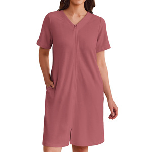 Camisón Largo para <span class=keywords><strong>Mujer</strong></span>, Estilo Europeo y Americano, Cuello en V, Cierre Frontal, Transpirable, Tela Waffle, Verano, ODM - Product Image 5