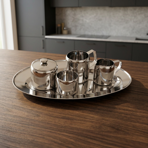 Stainless Steel Tea <b>Set</b> Elegant Classic Mirror Finish Durable Eco-Friendly Lid Handle <b>Teapot</b> Cups Tray Home Kitchen Tea Brewing - Product Image 3