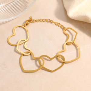 Heart Shaped Stainless Steel <b>Bracelet</b> 18k Gold Plated Party Jewelry <b>Set</b> - Product Image 2