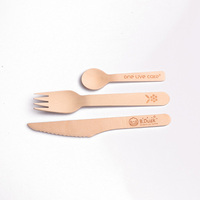 Ensemble de couverts jetables en bois de bouleau de haute qualité 140 mm - Couteau, fourchette et cuillère biodégradables, écologiques, couleur naturelle, pour fêtes