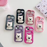 Coque de téléphone en silicone 3D mignonne motif chien de dessin animé avec support et couleurs peintes pour Redmi Note 13/14/15C