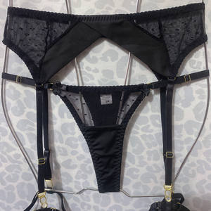 Ensemble de lingerie sexy pour femmes, soutien-gorge et culotte tentants avec jarretière, ensemble transparent, lingerie sexy à pois ondulés pour femmes - Product Image 4