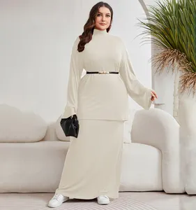 Abaya islamique à la mode pour femmes haut à manches longues et jupe 2 pcs ensemble Dubaï Turquie Ramadan tenue musulmane pour femmes