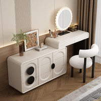 Table de toilette de luxe moderne style crème avec tiroir intégré en bois massif, meuble de maquillage sophistiqué BTDT060 pour la maison